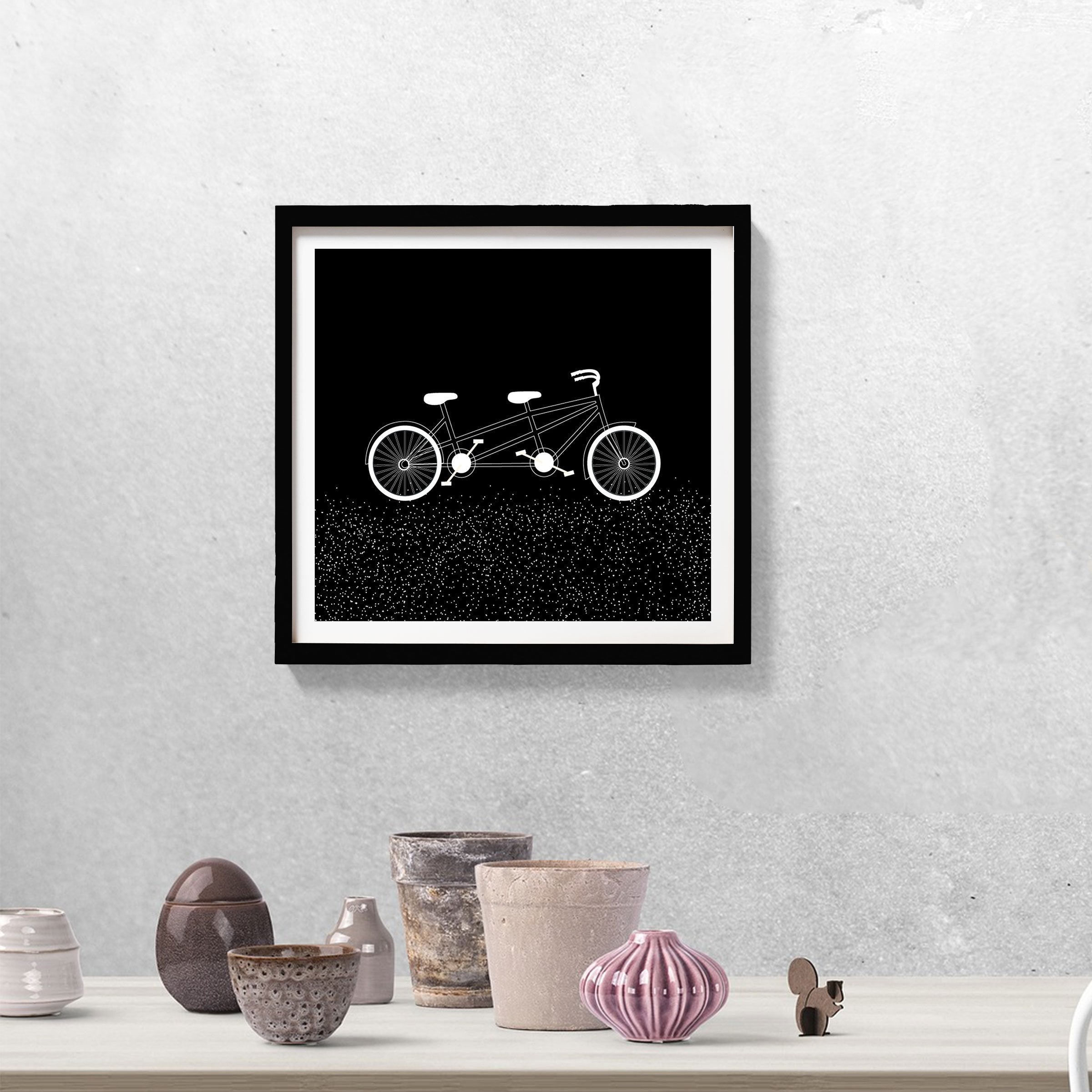 Cycle Travel Black and White Art Painting - Meri Deewar 1 : 1 Square Premium Wall Art Canvas by MeriDeewar