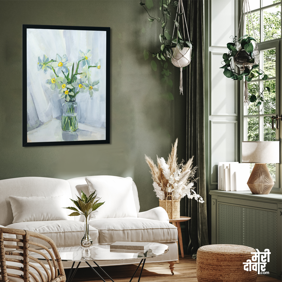 Daffodils Gouache Painting 2 : 3 Vertical Premium Wall Art Canvas by MeriDeewar