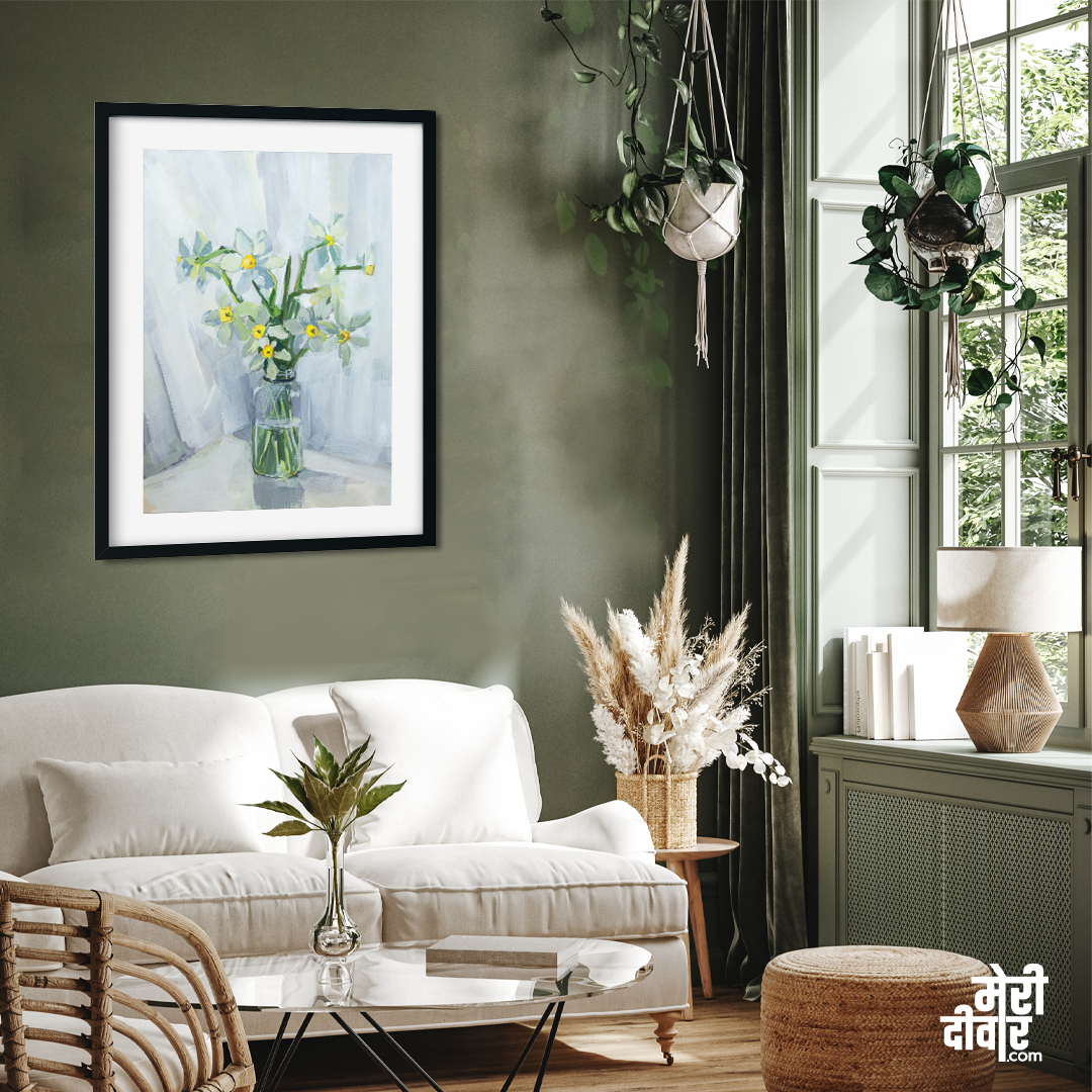 Daffodils Gouache Painting 2 : 3 Vertical Premium Wall Art Canvas by MeriDeewar