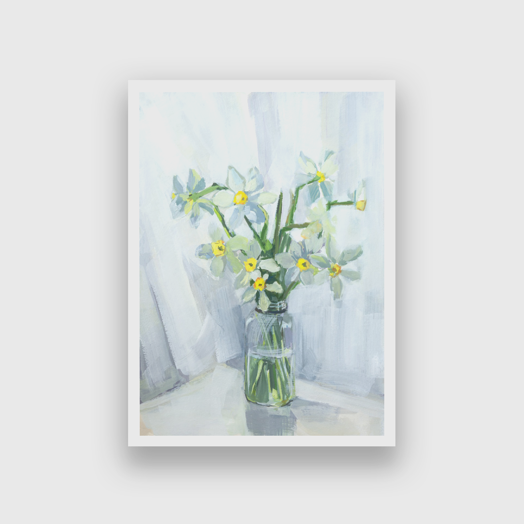 Daffodils Gouache Painting 2 : 3 Vertical Premium Wall Art Canvas by MeriDeewar