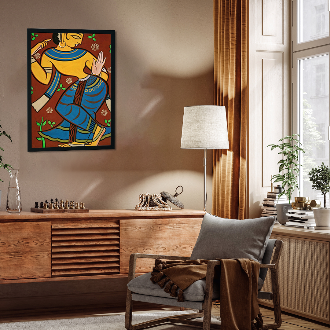 Dancing Gopi Painting 2 : 3 Vertical Premium Wall Art Canvas by MeriDeewar