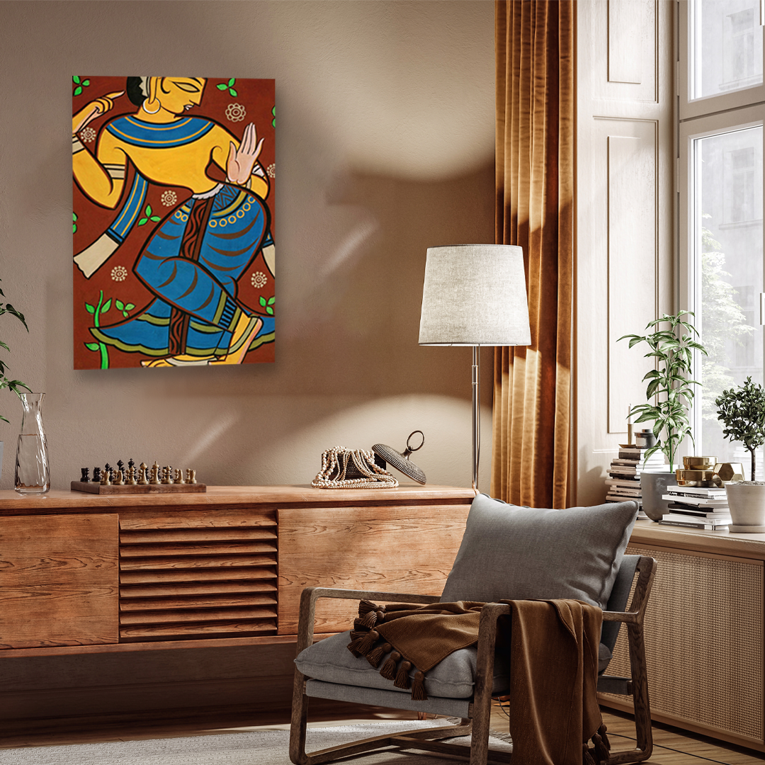 Dancing Gopi Painting 2 : 3 Vertical Premium Wall Art Canvas by MeriDeewar