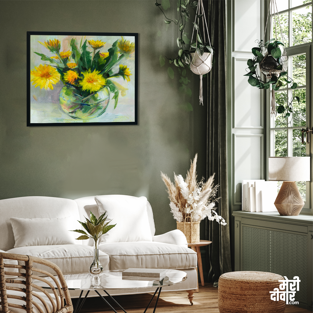 Dandelions Vase Acrylic Painting 2 : 3 Vertical Premium Wall Art Canvas by MeriDeewar