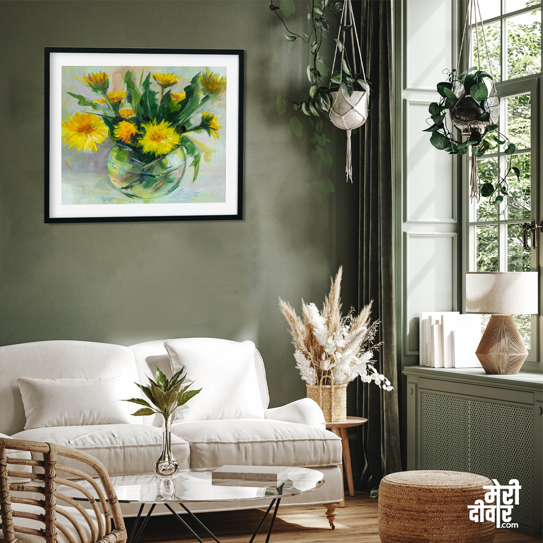 Dandelions Vase Acrylic Painting 2 : 3 Vertical Premium Wall Art Canvas by MeriDeewar