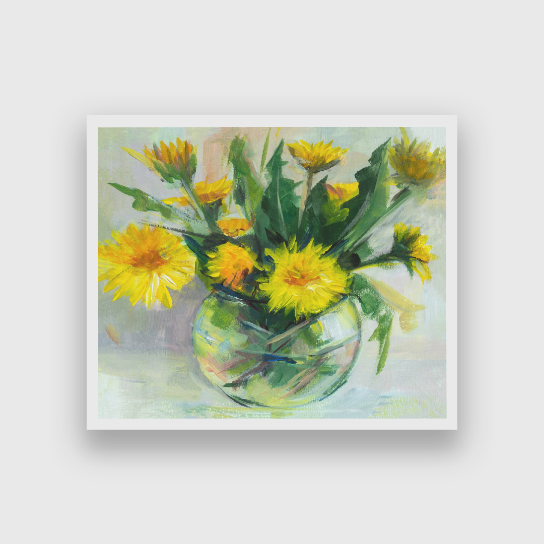 Dandelions Vase Acrylic Painting 2 : 3 Vertical Premium Wall Art Canvas by MeriDeewar