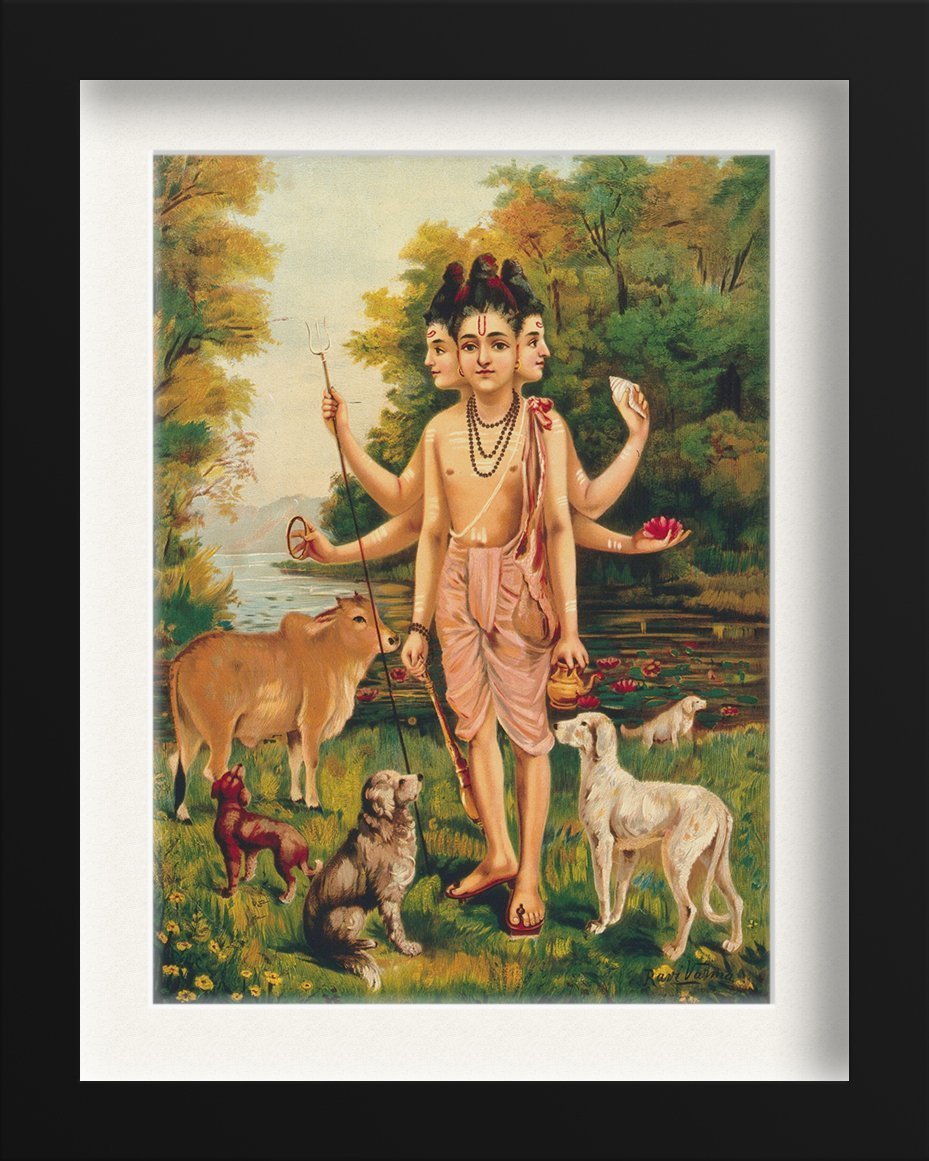 Dattātreya with his four dogs and cow Painting - Meri Deewar 4 X 5.5 Vertical Premium Wall Art Canvas by MeriDeewar