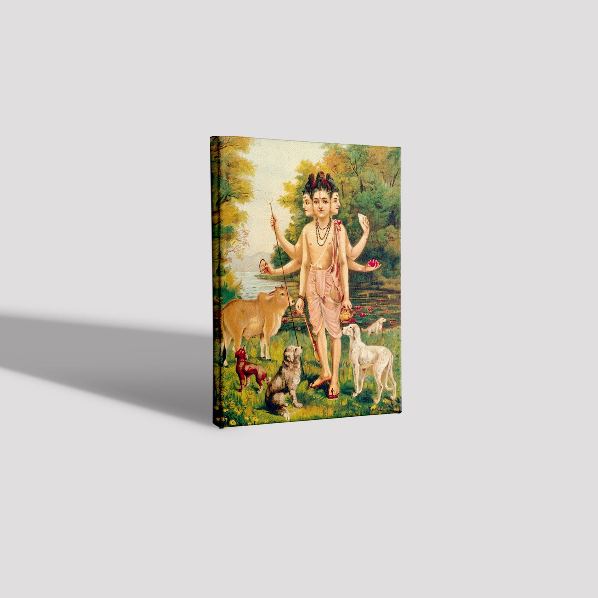 Dattātreya with his four dogs and cow Painting - Meri Deewar 4 X 5.5 Vertical Premium Wall Art Canvas by MeriDeewar