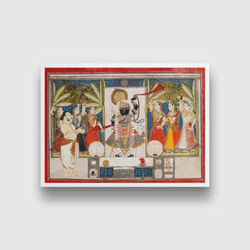 Dauji_II_Performing_Arati_on_Sharada_Purnim Painting - Meri Deewar 3 : 2 Horizontal Premium Wall Art Canvas by MeriDeewar