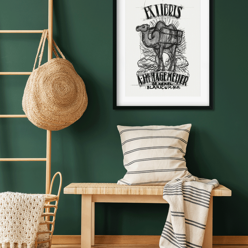 Design for an ex-libris by Antonius Johannes Maria Hagemeijer camel Painting 3 : 4.2 Vertical Premium Wall Art Canvas by MeriDeewar