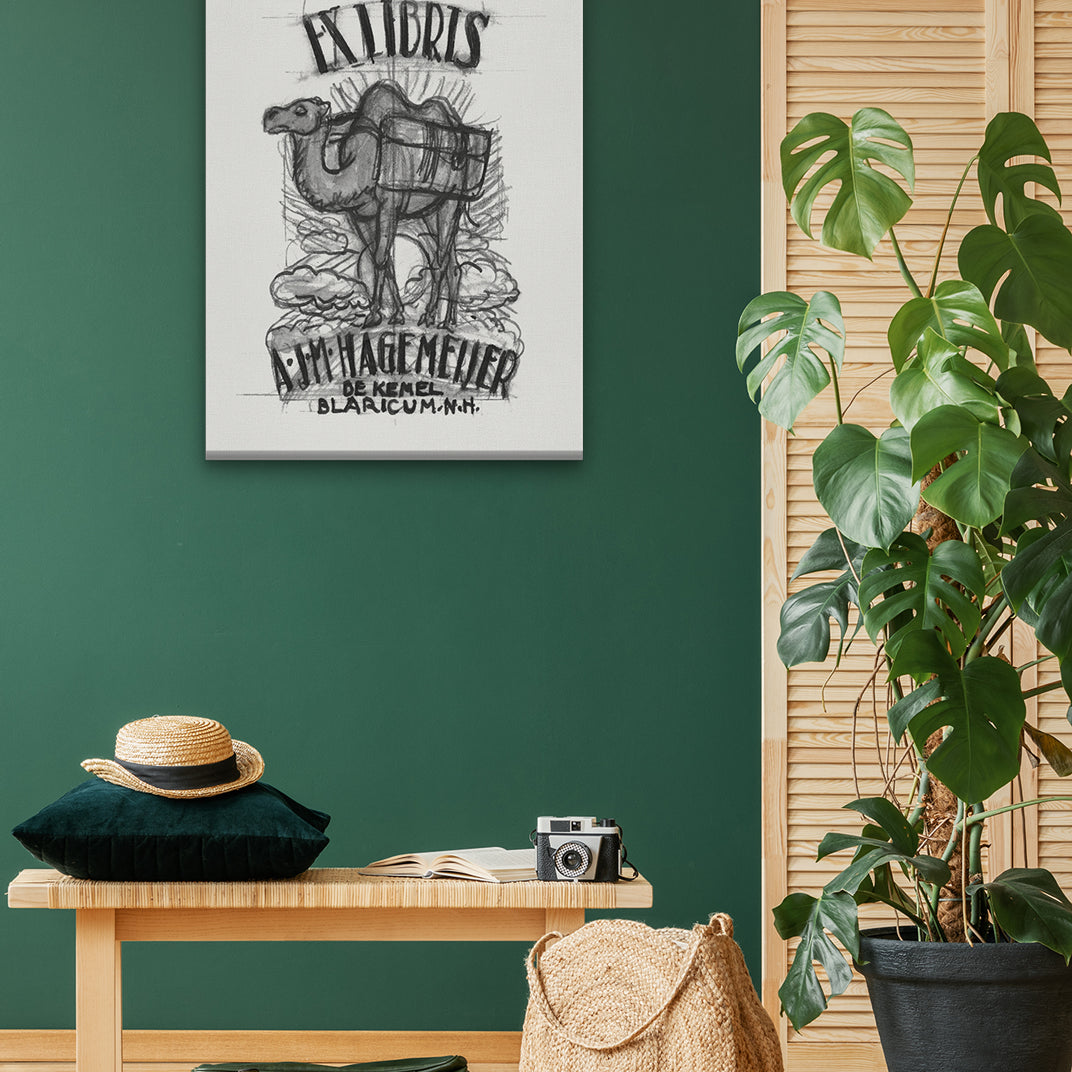 Design for an ex-libris by Antonius Johannes Maria Hagemeijer camel Painting 3 : 4.2 Vertical Premium Wall Art Canvas by MeriDeewar