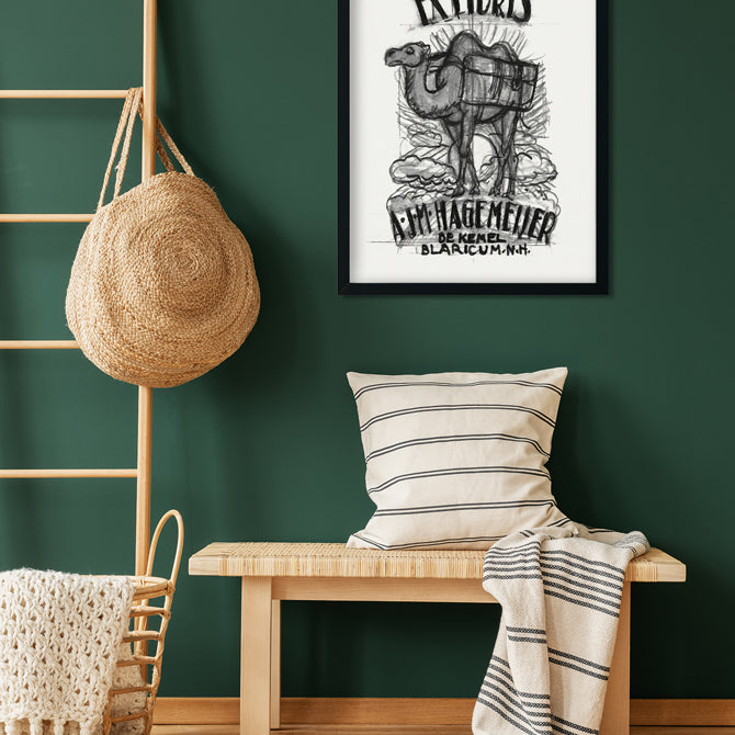 Design for an ex-libris by Antonius Johannes Maria Hagemeijer camel Painting 3 : 4.2 Vertical Premium Wall Art Canvas by MeriDeewar