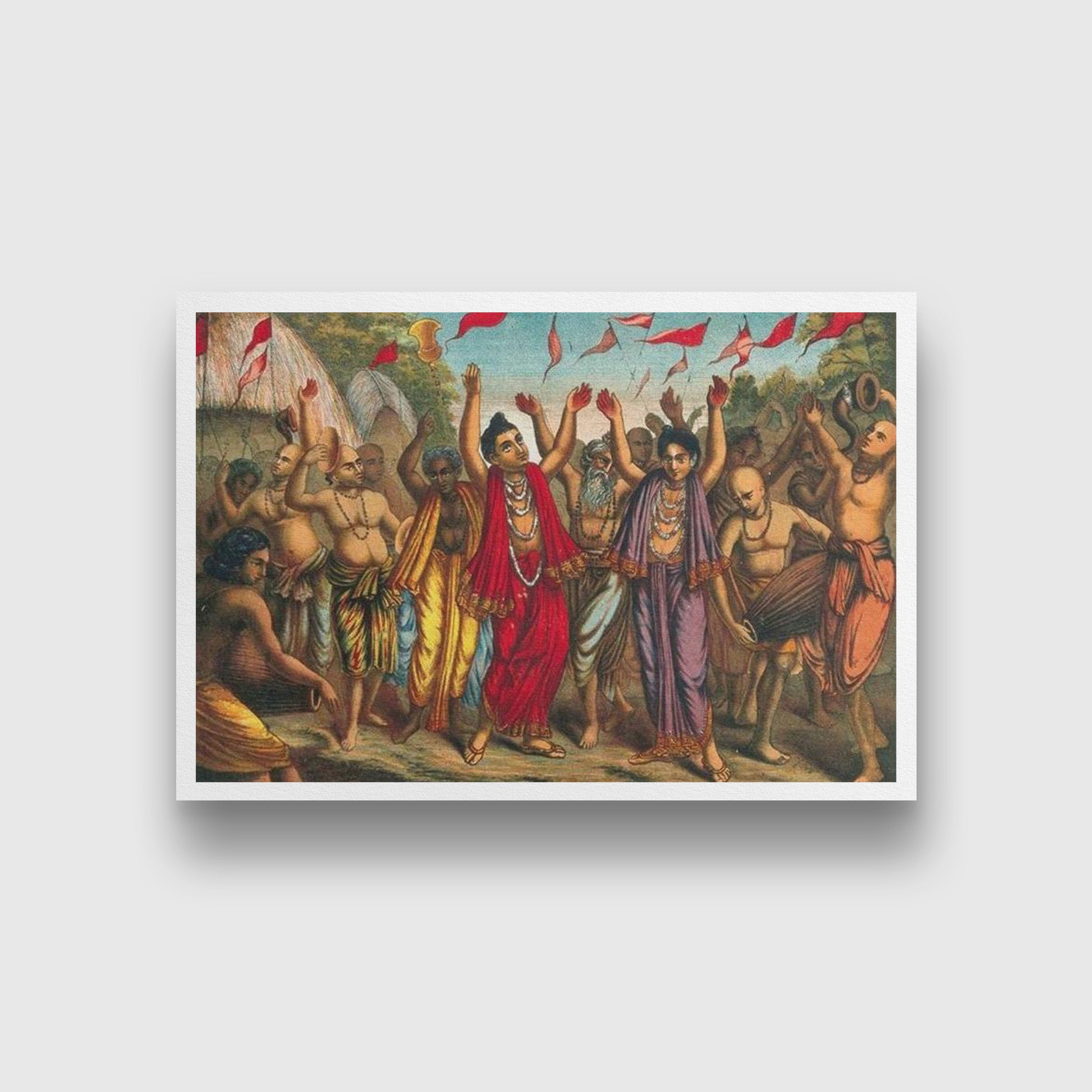 Devotees-of-Krishna-and-followers-of-Sri-Caitanya Painting - Meri Deewar 3 : 2 Horizontal Premium Wall Art Canvas by MeriDeewar
