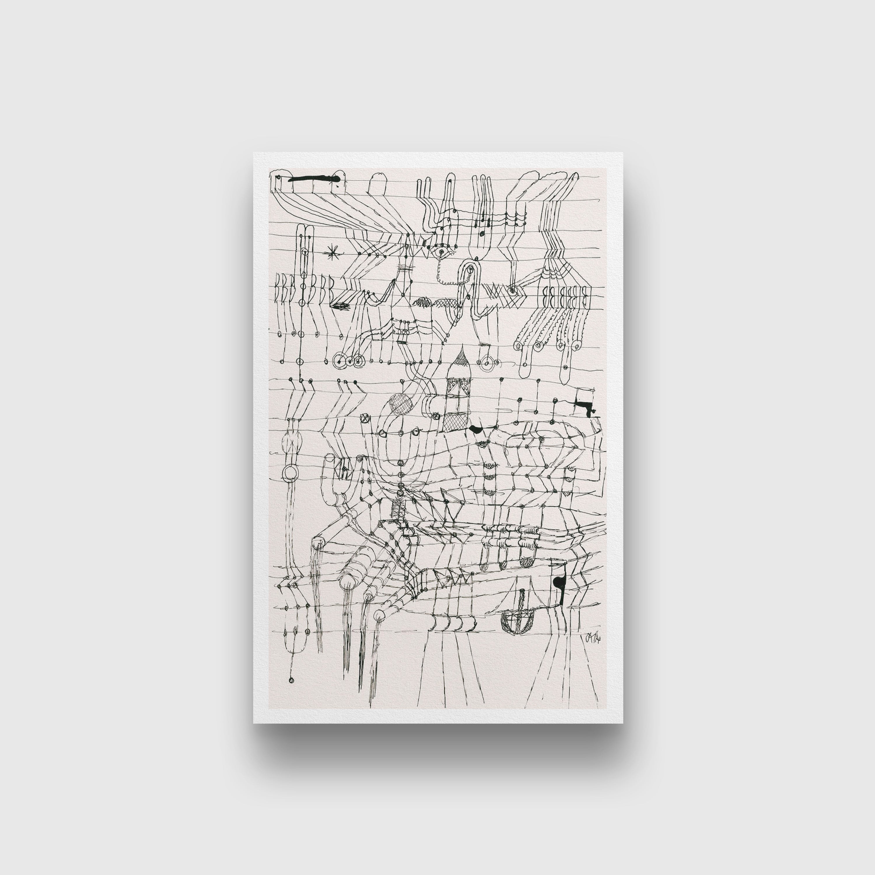 Drawing Knotted in the Manner of a Ne - Meri Deewar 2 : 3 Vertical Premium Wall Art Canvas by MeriDeewar