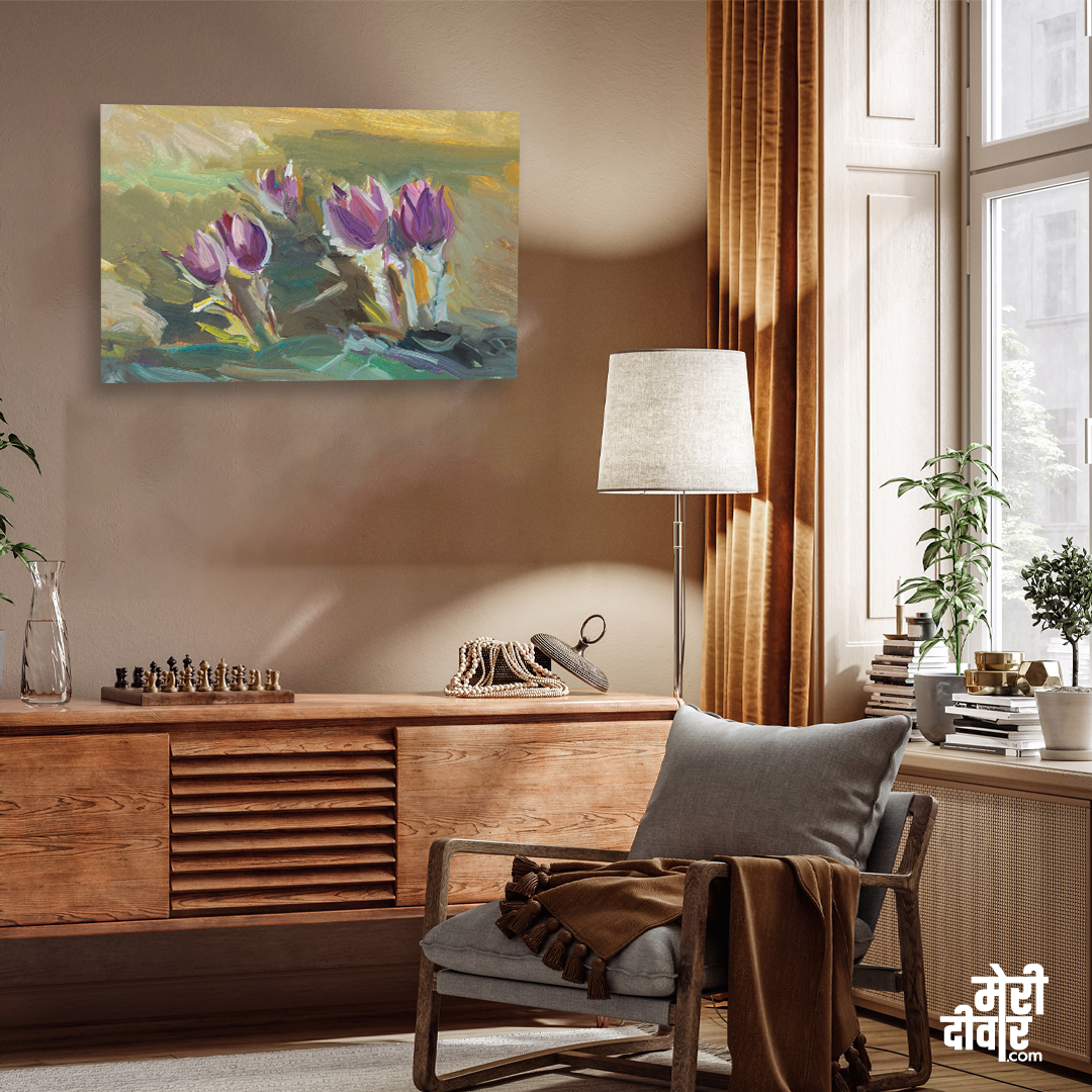 Dream Purple Grass Painting 3 : 2 Horizontal Premium Wall Art Canvas by MeriDeewar