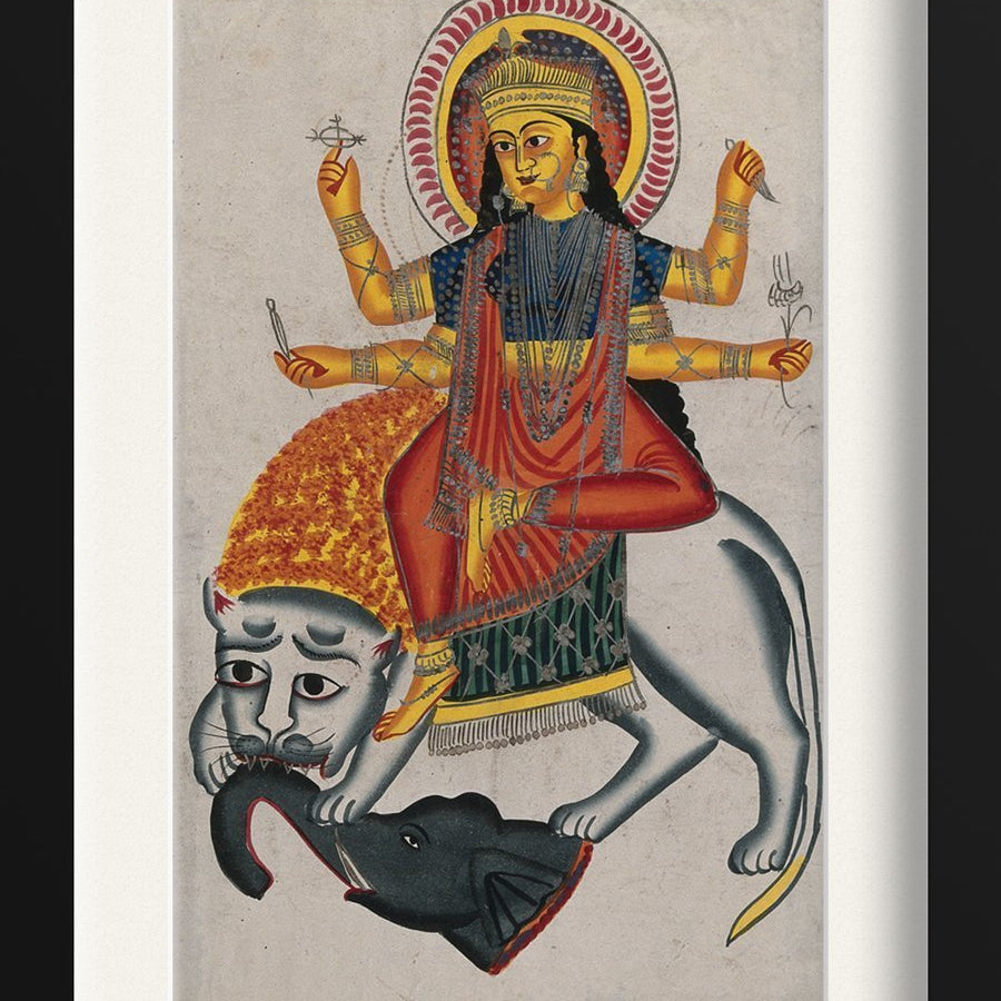 Durga-riding-on-her-lion-killing-a-demon Painting - Meri Deewar 2 : 3 Vertical Premium Wall Art Canvas by MeriDeewar