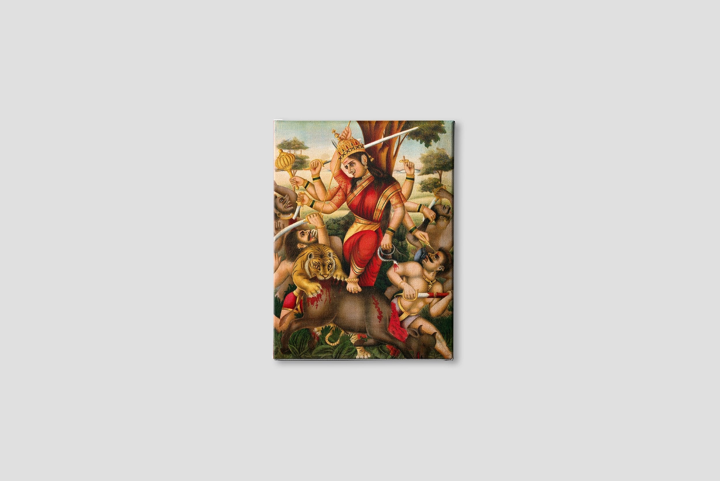 Durga slaying the Buffalo Demon. 2 Painting - Meri Deewar 3 : 4 Vertical Premium Wall Art Canvas by MeriDeewar