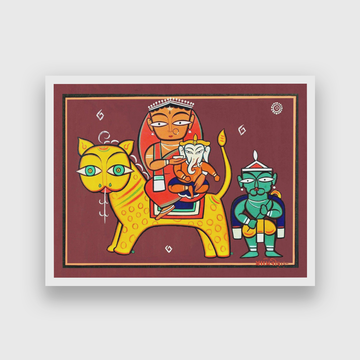 Durga with Ganesh Painting 4 : 3 Horizontal Premium Wall Art Canvas by MeriDeewar
