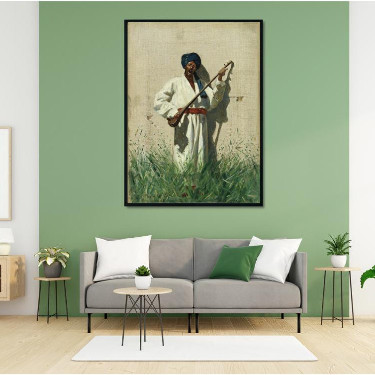 Dutar player-Meri Deewar Painting - Meri Deewar 4 X 5.5 Vertical Premium Wall Art Canvas by MeriDeewar