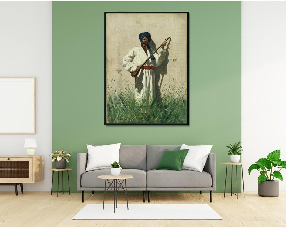Dutar player-Meri Deewar Painting - Meri Deewar 4 X 5.5 Vertical Premium Wall Art Canvas by MeriDeewar