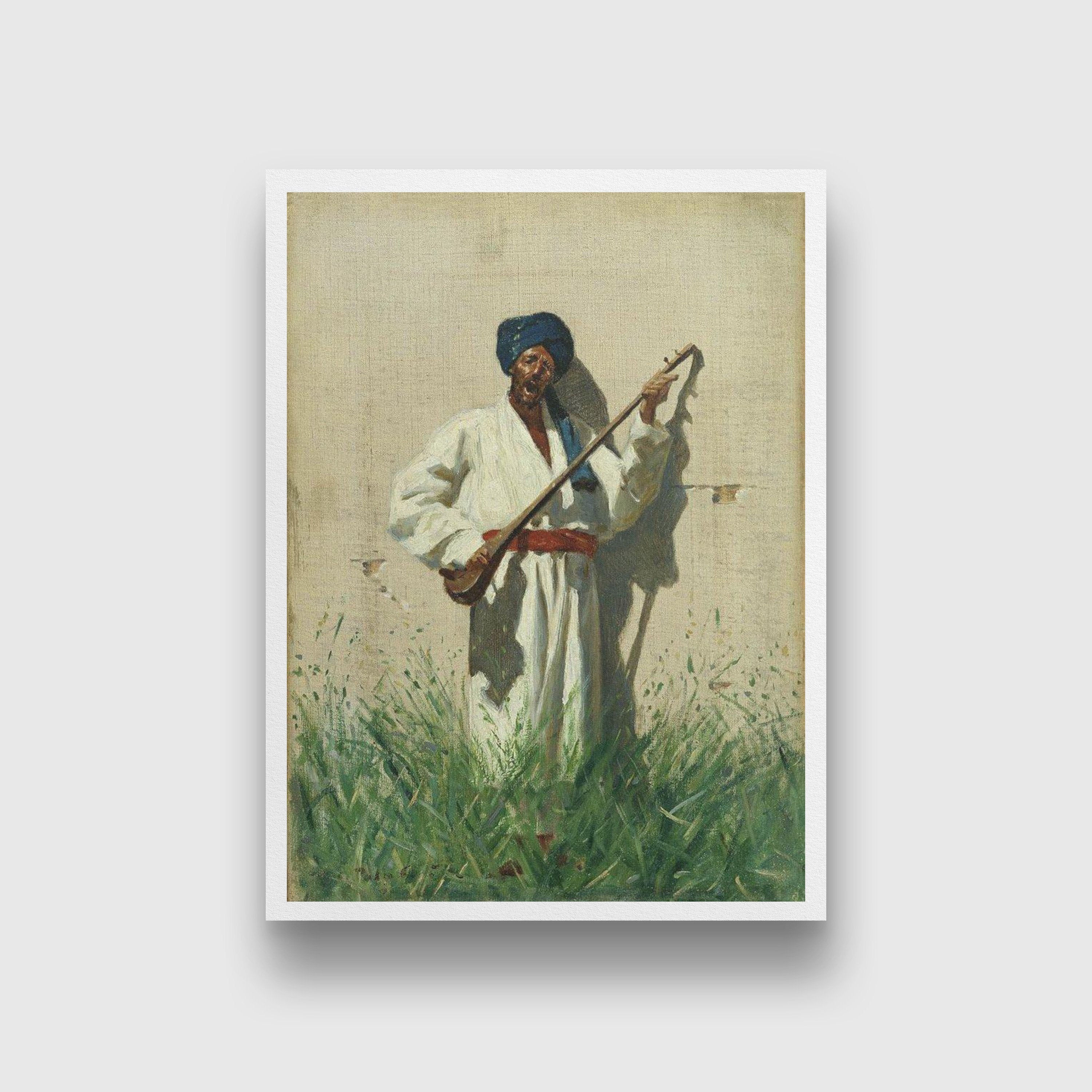 Dutar player-Meri Deewar Painting - Meri Deewar 4 X 5.5 Vertical Premium Wall Art Canvas by MeriDeewar
