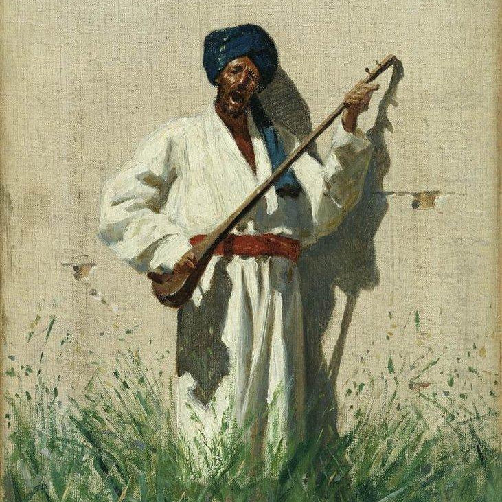 Dutar player-Meri Deewar Painting - Meri Deewar 4 X 5.5 Vertical Premium Wall Art Canvas by MeriDeewar