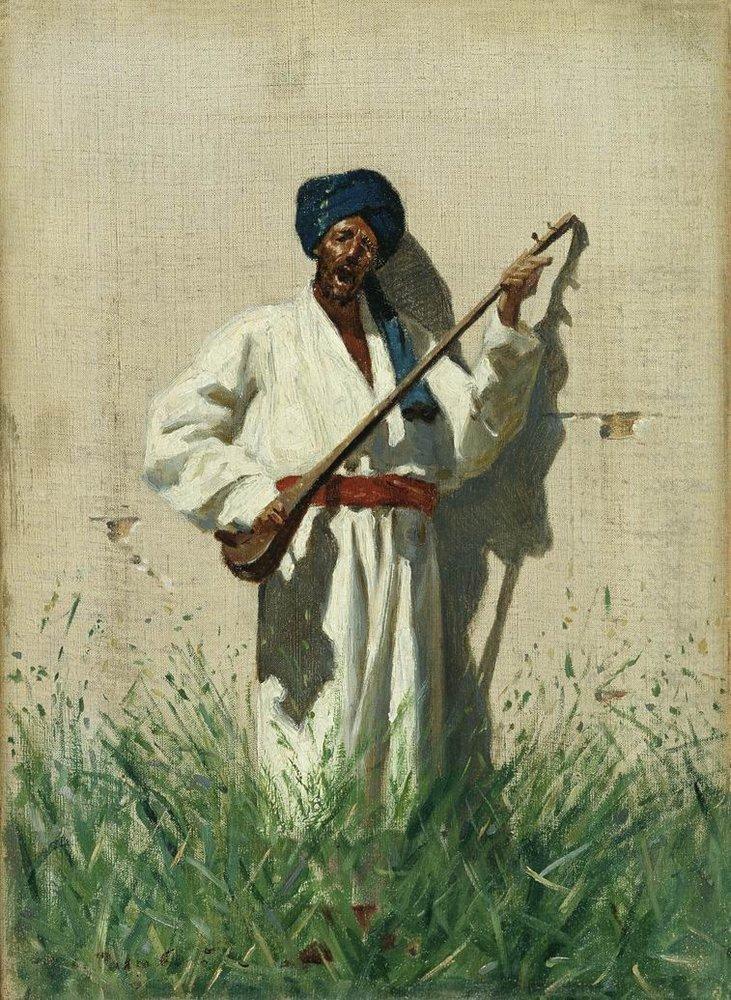 Dutar player-Meri Deewar Painting - Meri Deewar 4 X 5.5 Vertical Premium Wall Art Canvas by MeriDeewar