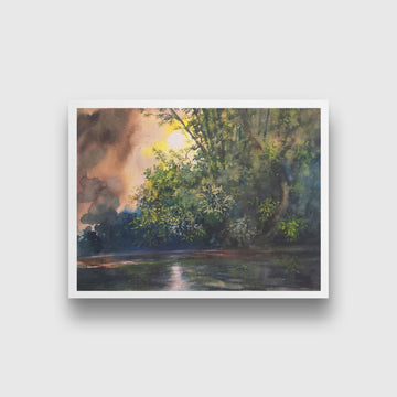 Early Morning in Village Painting - Meri Deewar 4 : 3 Horizontal Premium Wall Art Canvas by MeriDeewar