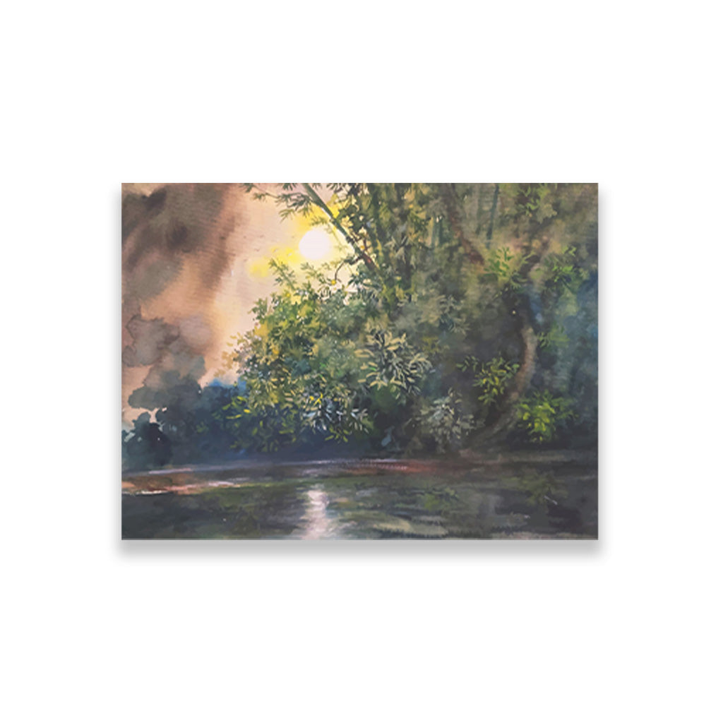 Early Morning in Village Painting - Meri Deewar 4 : 3 Horizontal Premium Wall Art Canvas by MeriDeewar