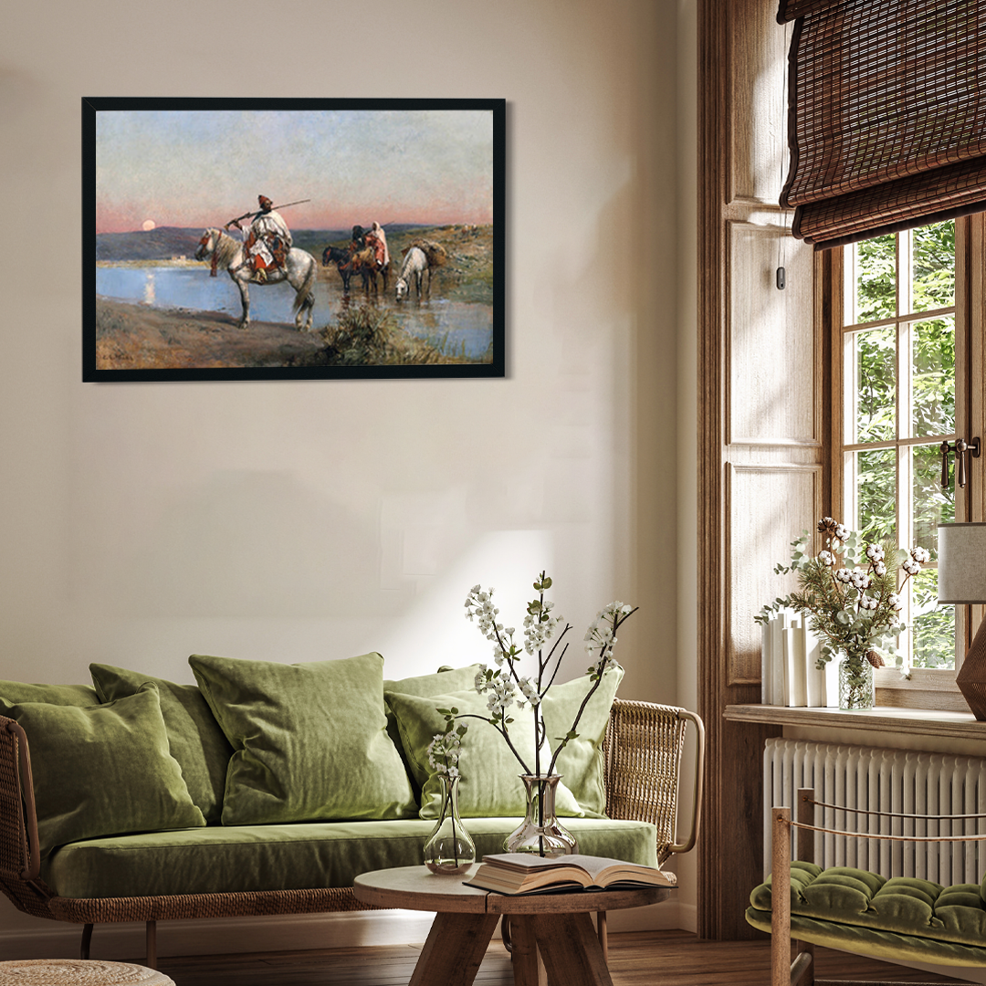 Edwin Lord Weeks fording a Stream Painting 3 : 2 Horizontal Premium Wall Art Canvas by MeriDeewar