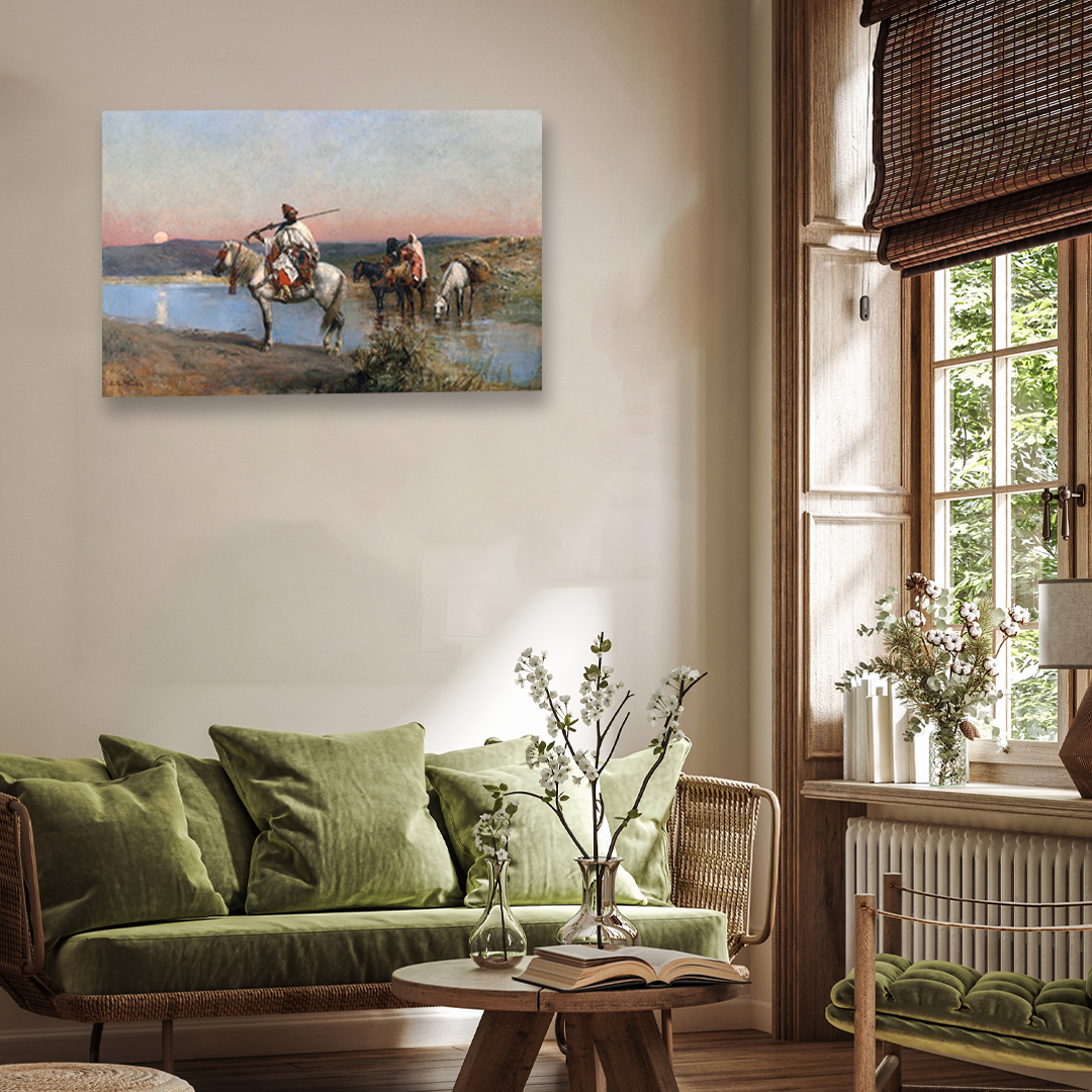 Edwin Lord Weeks fording a Stream Painting 3 : 2 Horizontal Premium Wall Art Canvas by MeriDeewar