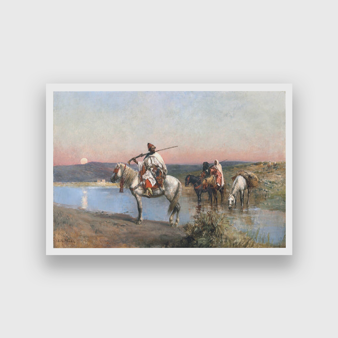 Edwin Lord Weeks fording a Stream Painting 3 : 2 Horizontal Premium Wall Art Canvas by MeriDeewar