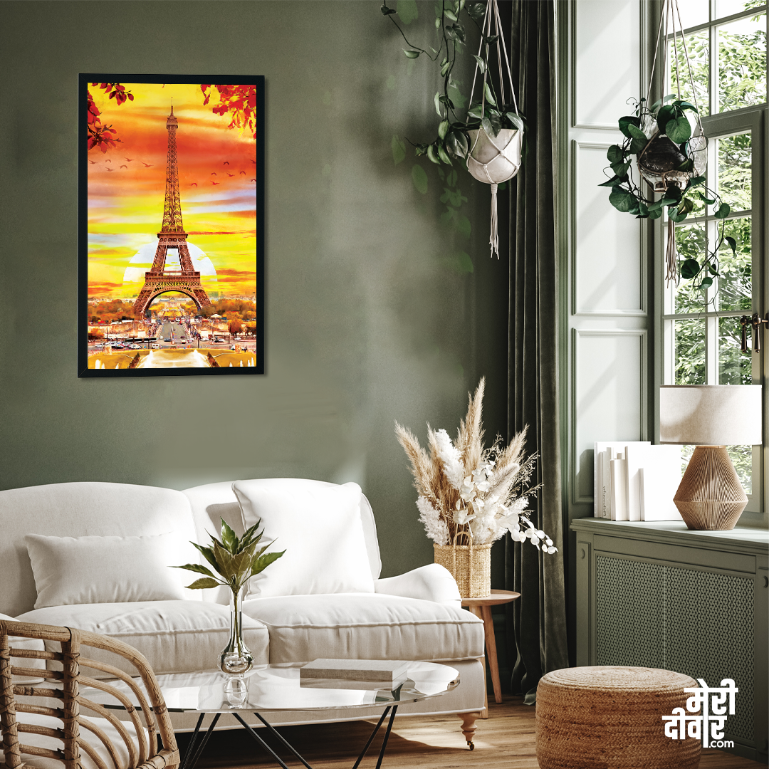 Eiffel Tower Autumn Season Painting 2 : 3 Vertical Premium Wall Art Canvas by MeriDeewar