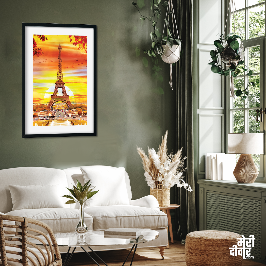 Eiffel Tower Autumn Season Painting 2 : 3 Vertical Premium Wall Art Canvas by MeriDeewar