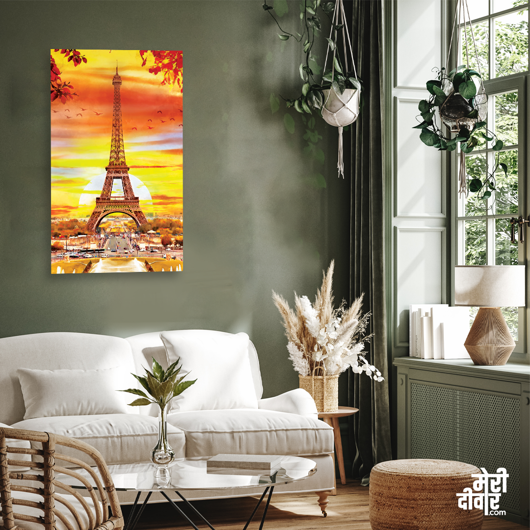 Eiffel Tower Autumn Season Painting 2 : 3 Vertical Premium Wall Art Canvas by MeriDeewar
