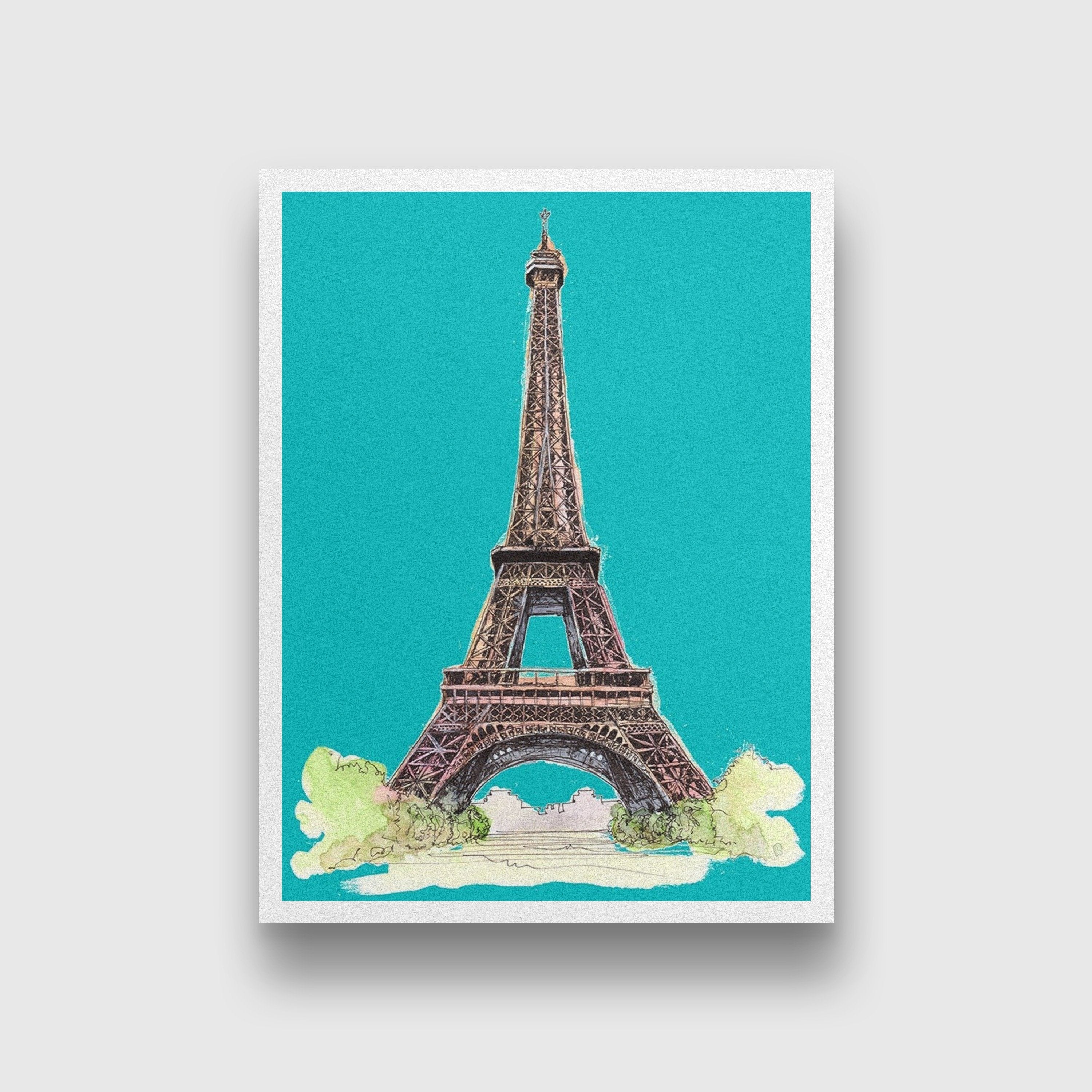 Eiffel Tower Illustration Painting - Meri Deewar 3 : 4 Vertical Premium Wall Art Canvas by MeriDeewar