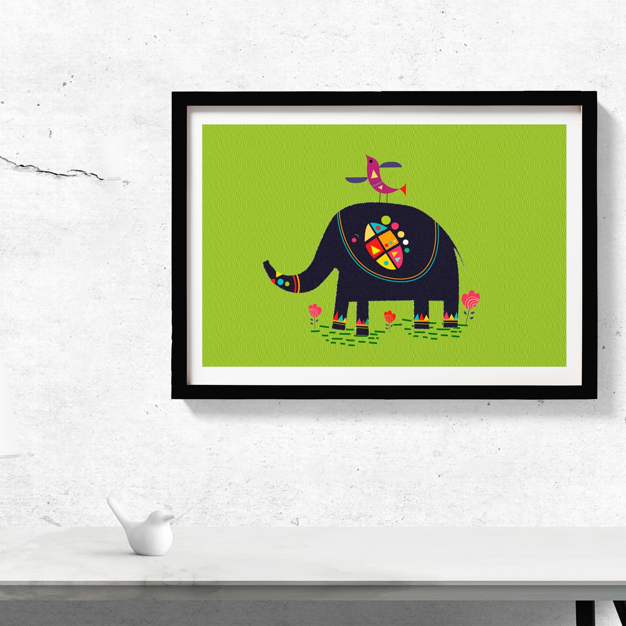 Elephant Lake Painting - Meri Deewar 3 : 2 Horizontal Premium Wall Art Canvas by MeriDeewar
