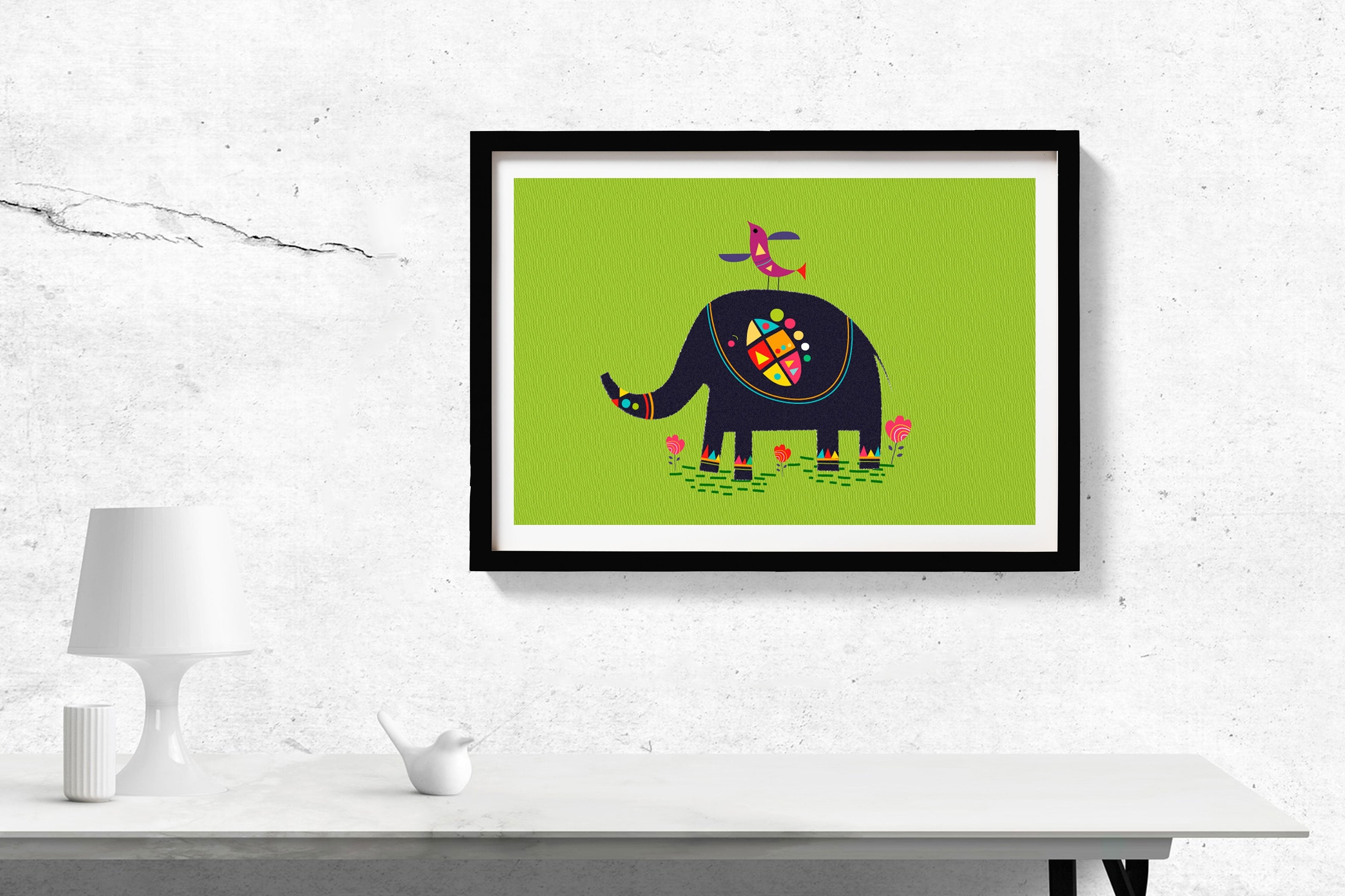 Elephant Lake Painting - Meri Deewar 3 : 2 Horizontal Premium Wall Art Canvas by MeriDeewar