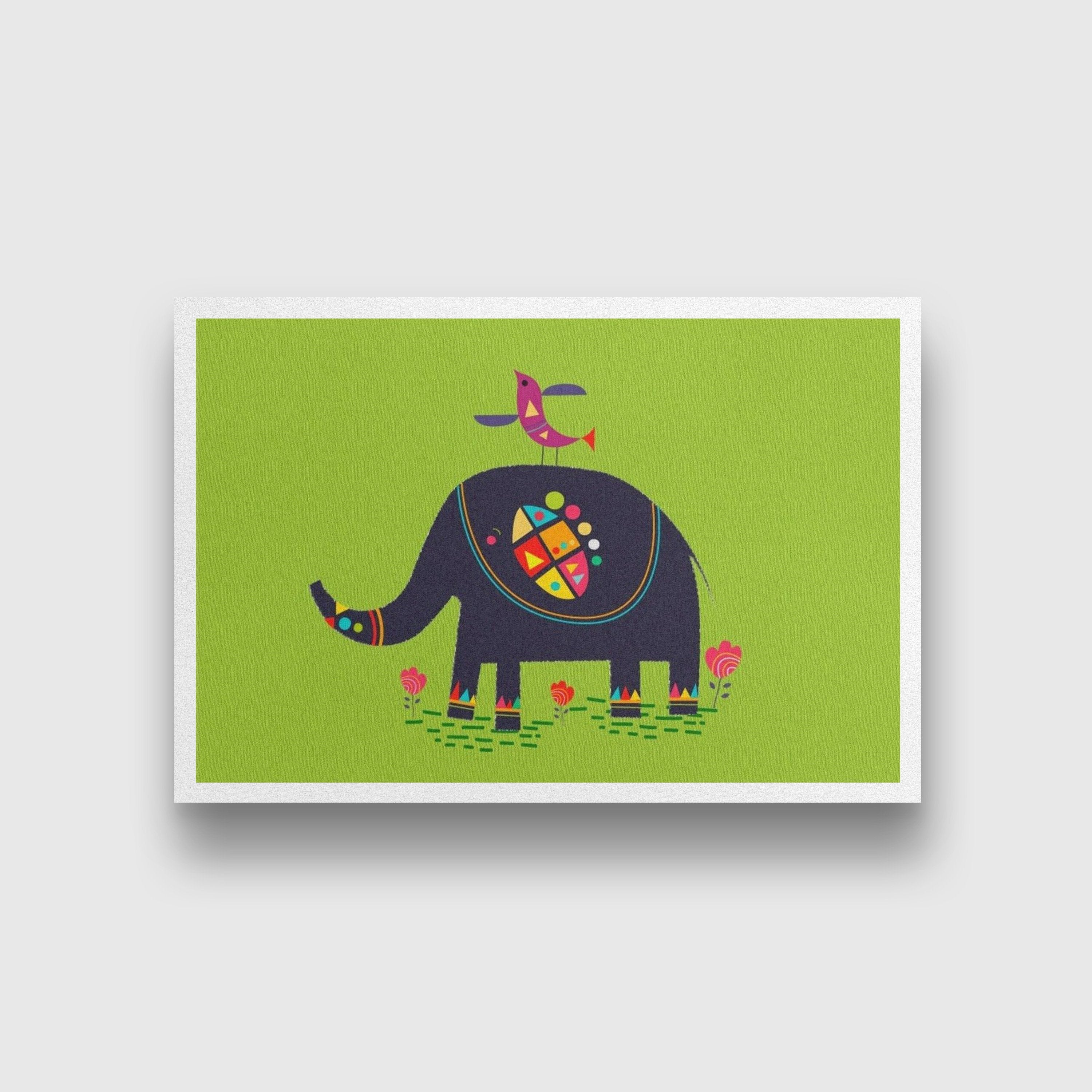 Elephant Lake Painting - Meri Deewar 3 : 2 Horizontal Premium Wall Art Canvas by MeriDeewar