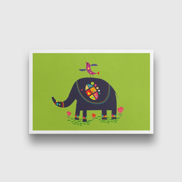 Elephant Lake Painting - Meri Deewar 3 : 2 Horizontal Premium Wall Art Canvas by MeriDeewar