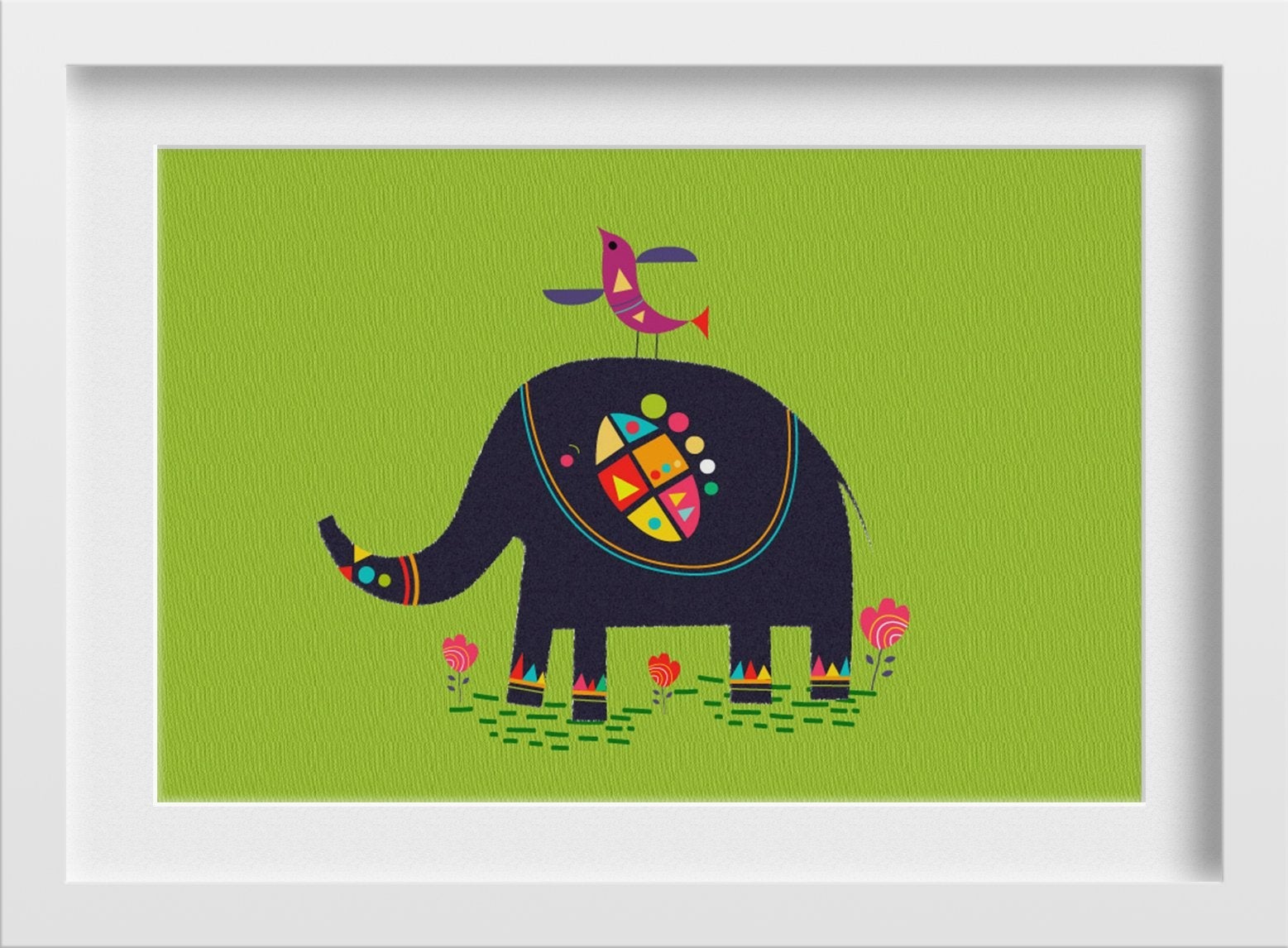 Elephant Lake Painting - Meri Deewar 3 : 2 Horizontal Premium Wall Art Canvas by MeriDeewar