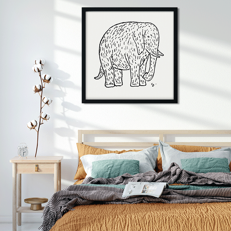 Elephant Painting 1 : 1 Square Premium Wall Art Canvas by MeriDeewar