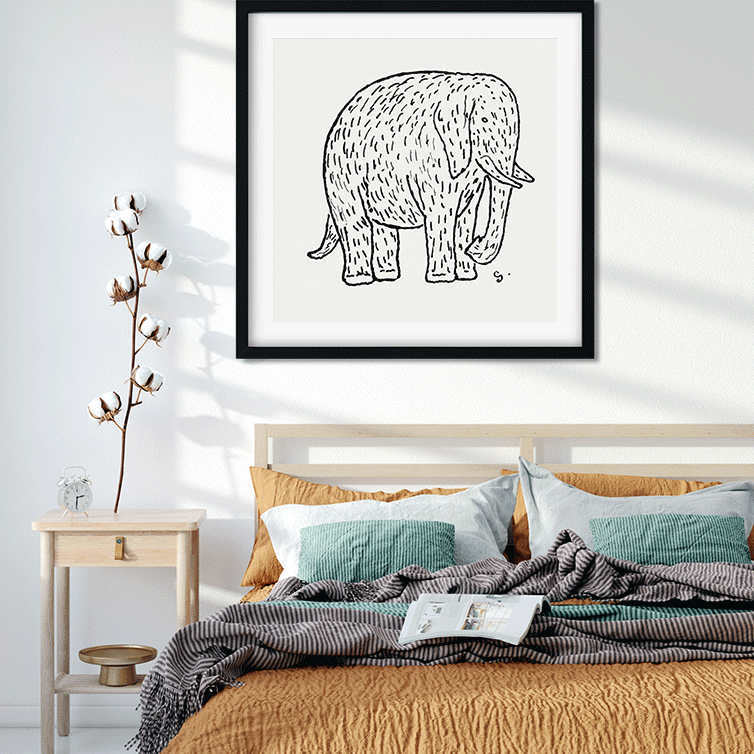 Elephant Painting 1 : 1 Square Premium Wall Art Canvas by MeriDeewar