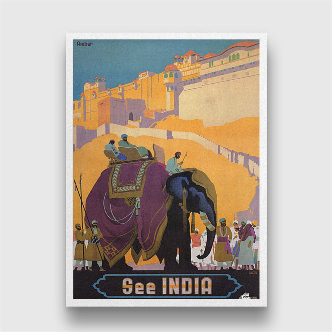 Elephant Vintage Travel Poster 4 X 5.5 Vertical Premium Wall Art Canvas by MeriDeewar