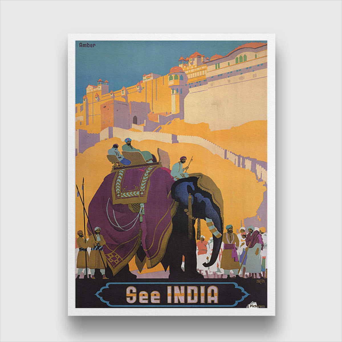 Elephant Vintage Travel Poster 4 X 5.5 Vertical Premium Wall Art Canvas by MeriDeewar