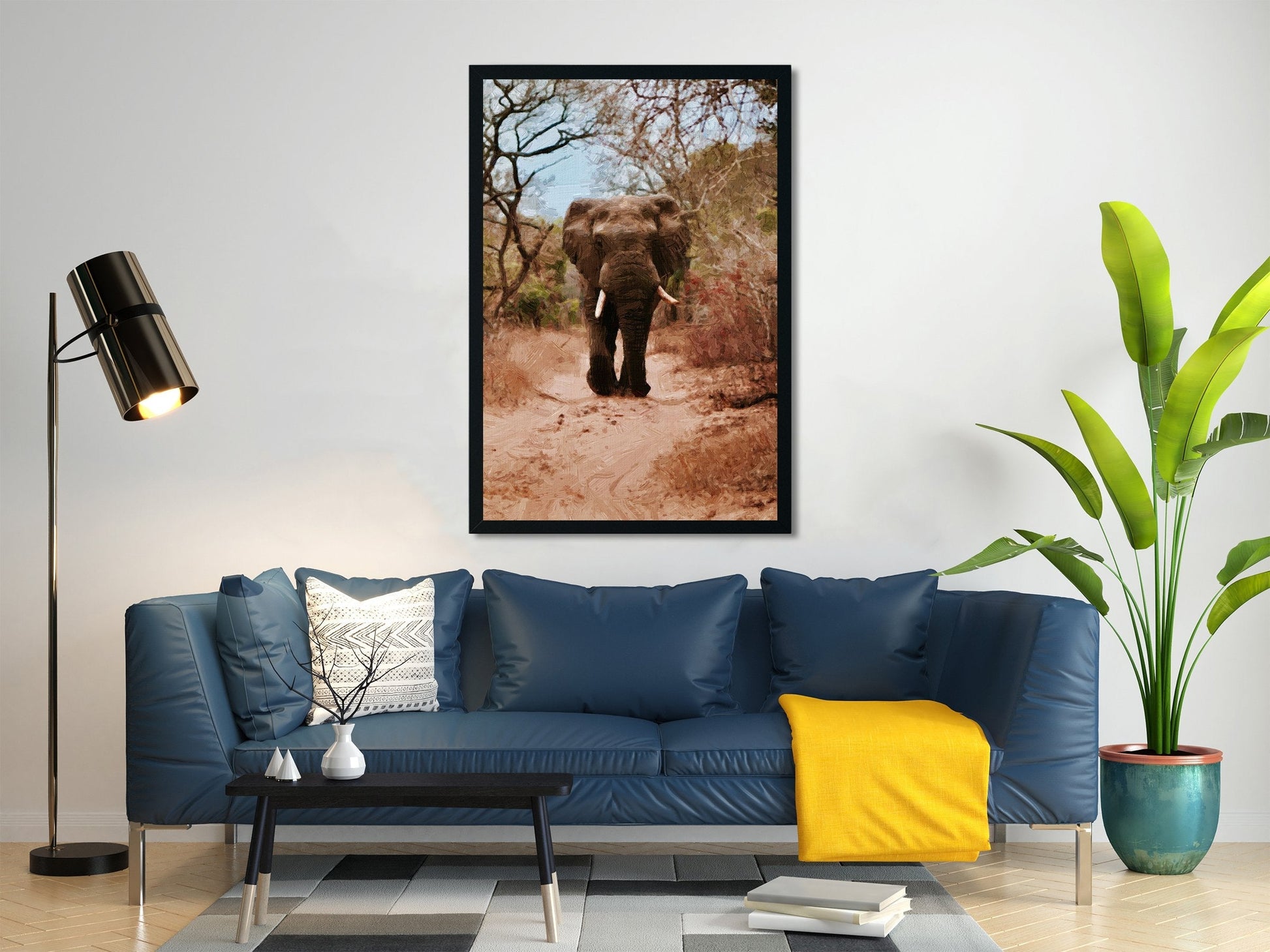 Elephant walking on forest Painting - Meri Deewar 2 : 3 Vertical Premium Wall Art Canvas by MeriDeewar