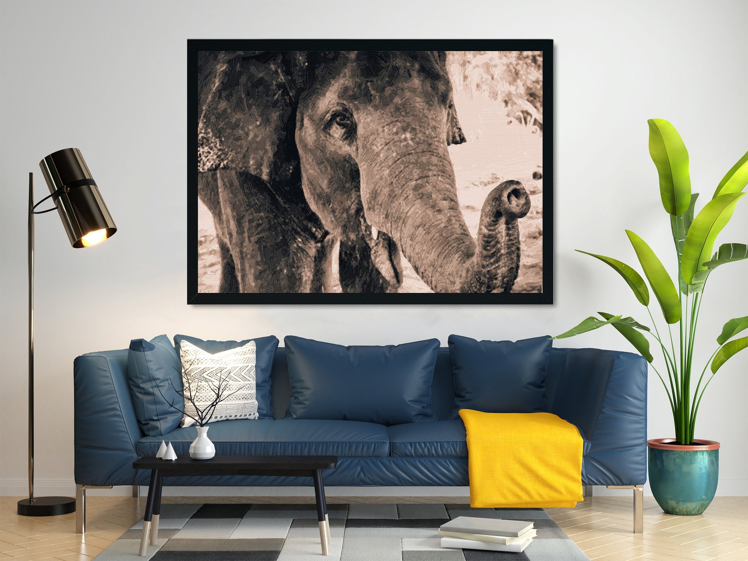 Elephants Painting - Meri Deewar 3 : 2 Horizontal Premium Wall Art Canvas by MeriDeewar