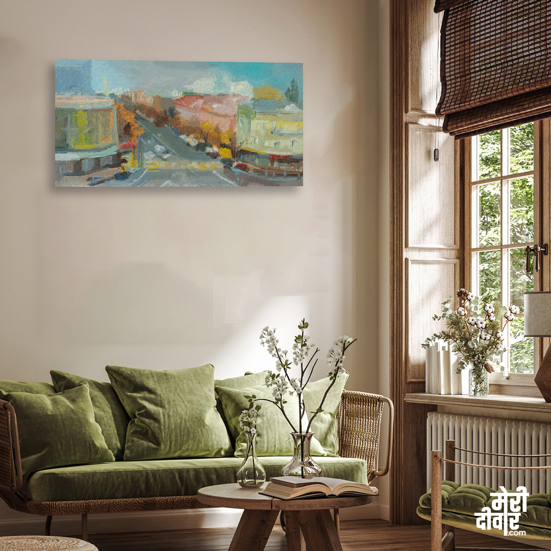 Etude Architecture Landscape Painting 4 : 3 Horizontal Premium Wall Art Canvas by MeriDeewar