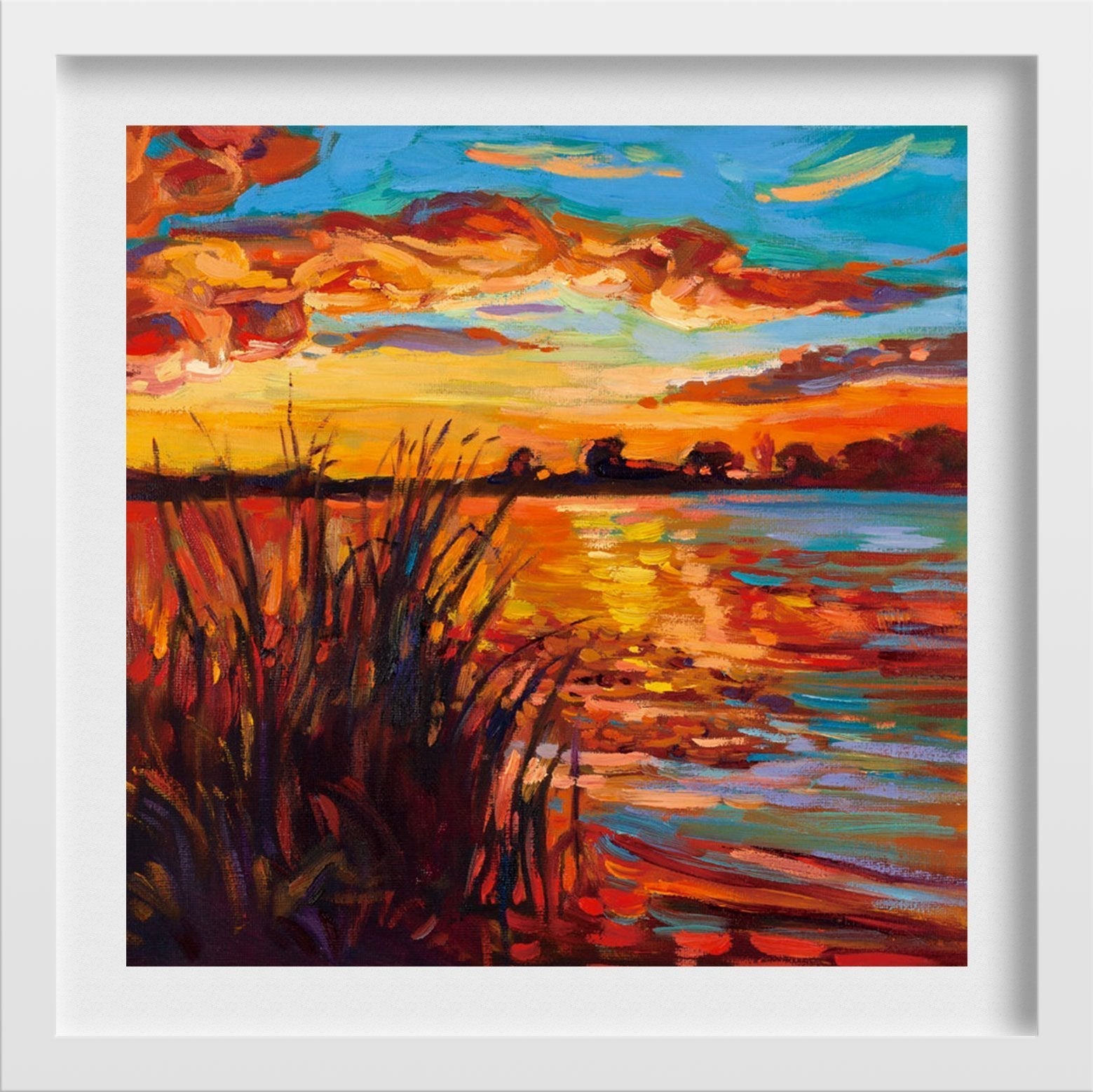 Evening by the lake wall art Painting - Meri Deewar 1 : 1 Square Premium Wall Art Canvas by MeriDeewar