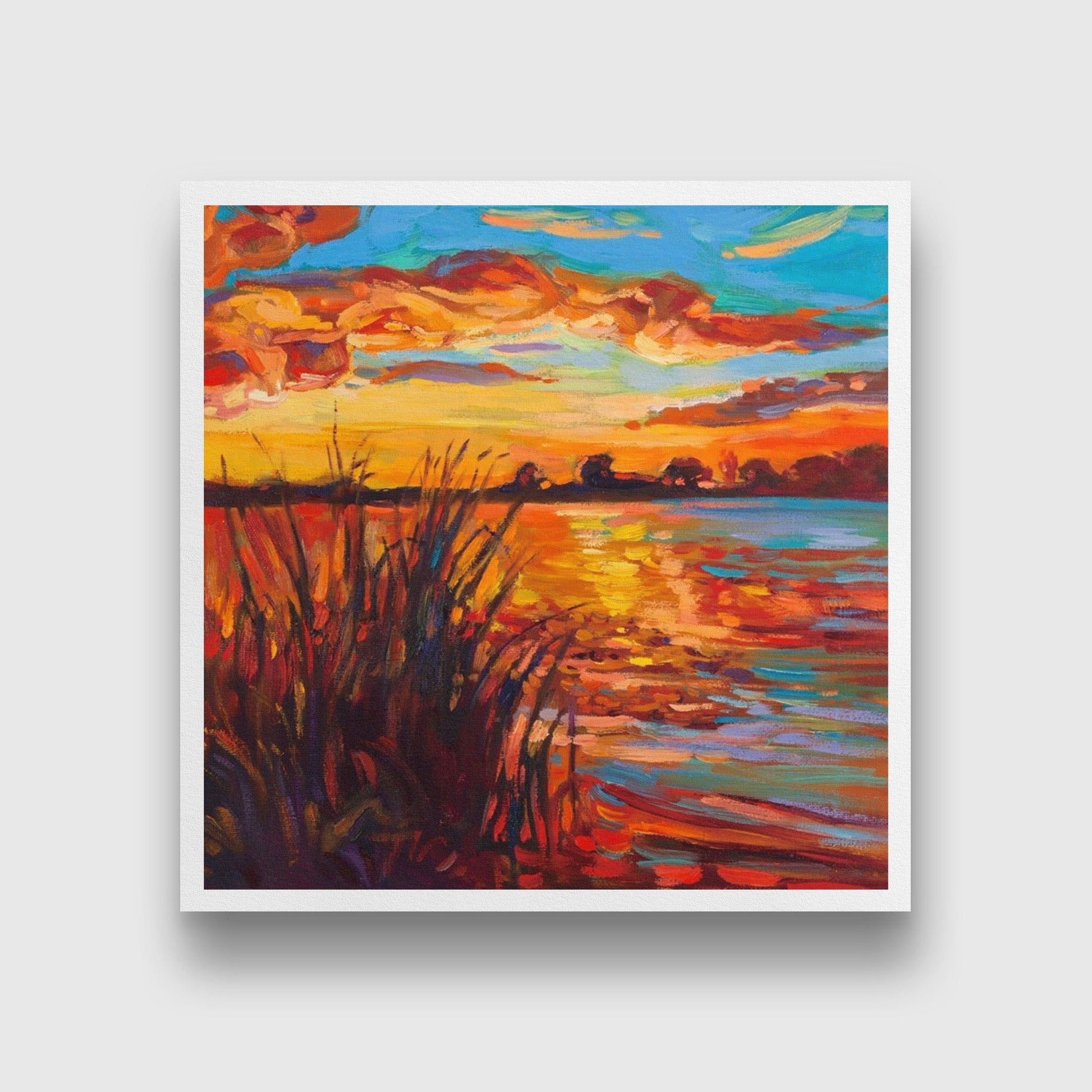 Evening by the lake wall art Painting - Meri Deewar 1 : 1 Square Premium Wall Art Canvas by MeriDeewar