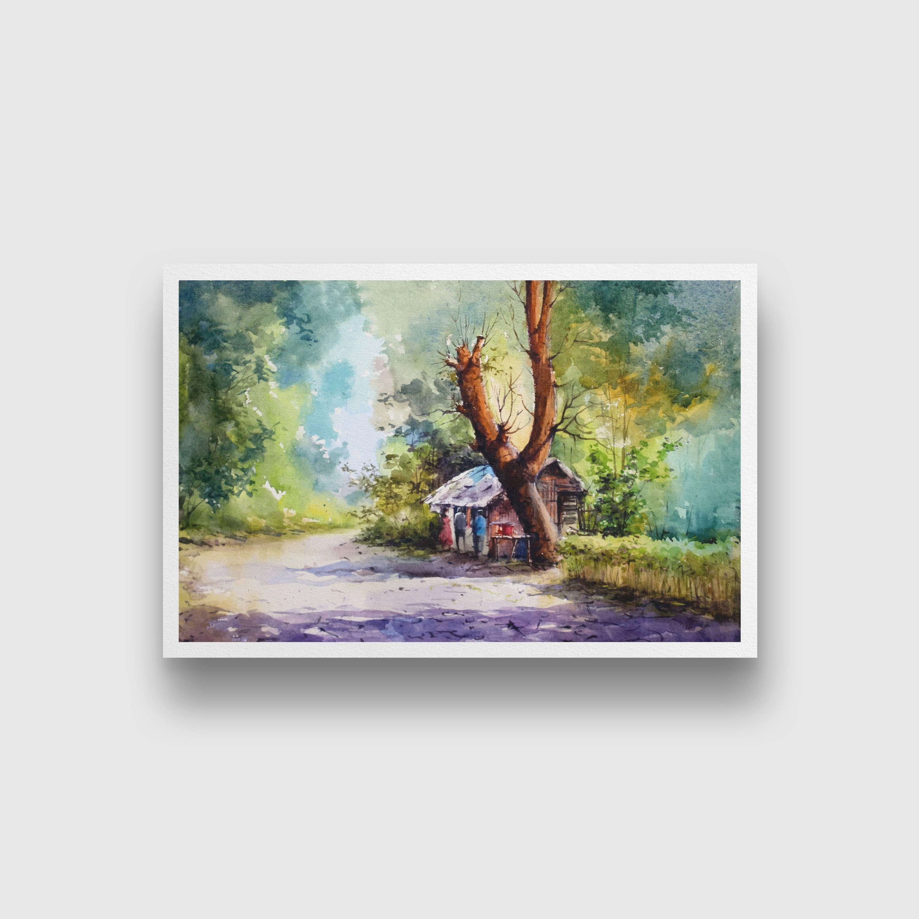 Evening time in a village farm Painting - Meri Deewar 3 : 2 Horizontal Premium Wall Art Canvas by MeriDeewar
